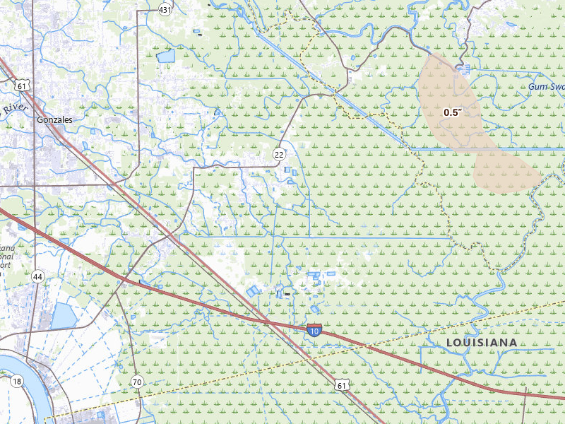 Radar-estimated hail-size map of the storm over Saint Amant, LA on Apr 24, 2026