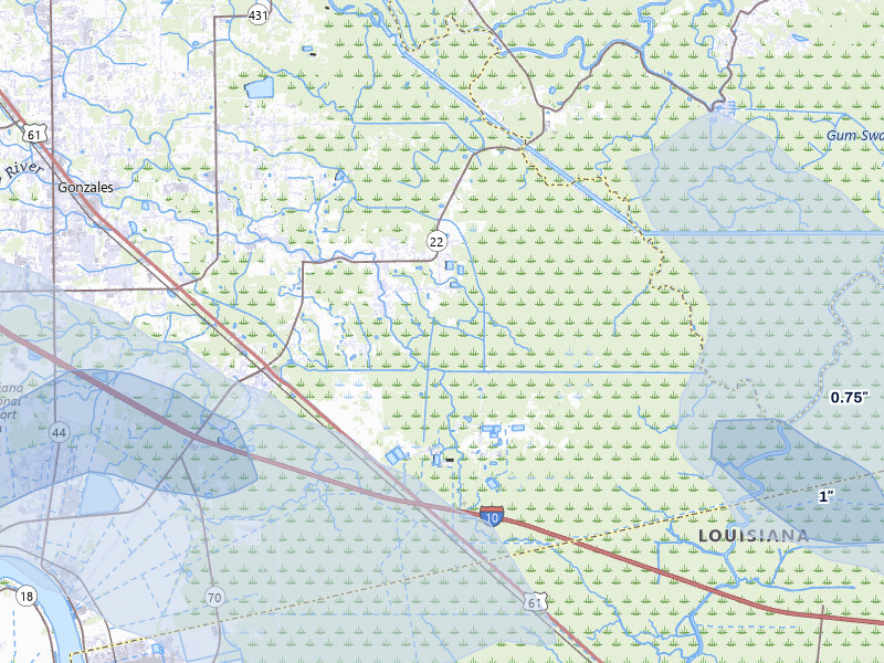 NEXRAD radar-signature map of the hail over Saint Amant, LA