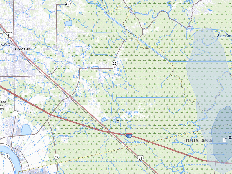 NEXRAD radar-signature map of the hail storm over Saint Amant, LA on Jul 9, 2026