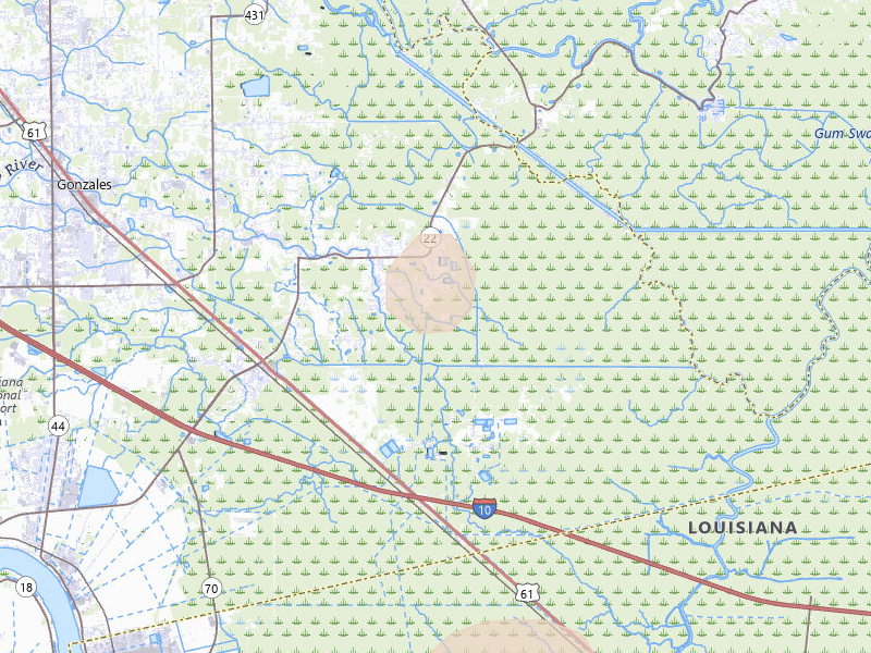 Radar-estimated hail-size map of the storm over Saint Amant, LA on Aug 21, 2026