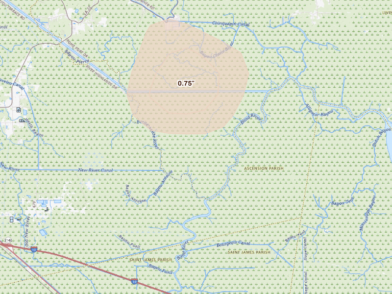 Radar-estimated hail-size map of the storm over Saint Amant, LA