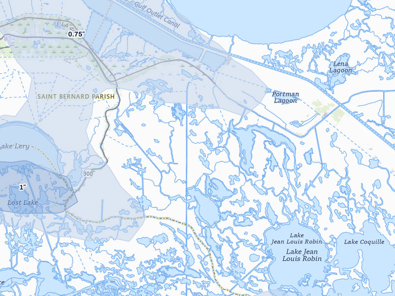 NEXRAD radar-signature map of the hail storm over Saint Bernard, LA on Jul 5, 2026