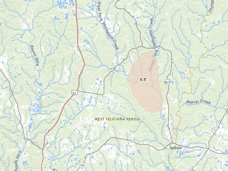 Radar-estimated hail-size map of the storm over Saint Francisville, LA