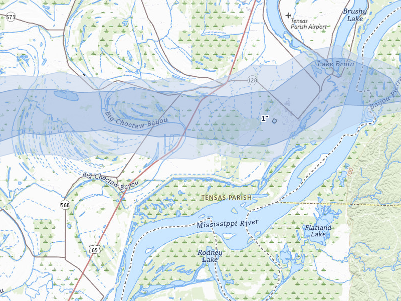 NEXRAD radar-signature map of the hail storm over Saint Joseph, LA on May 8, 2026