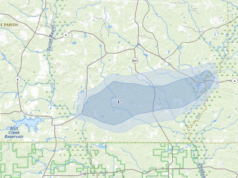 NEXRAD radar-signature map of the hail storm over Saline, LA on May 10, 2026