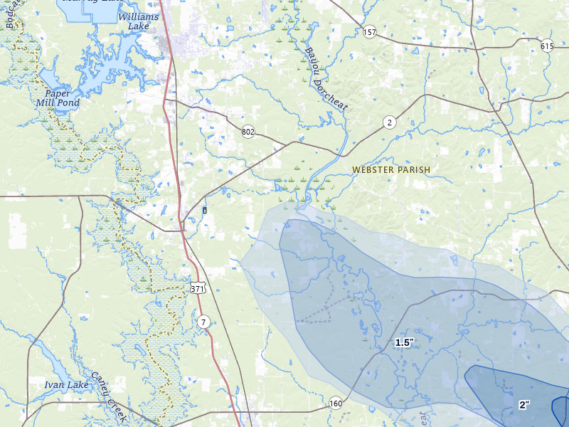 NEXRAD radar-signature map of the hail storm over Sarepta, LA on Apr 25, 2026