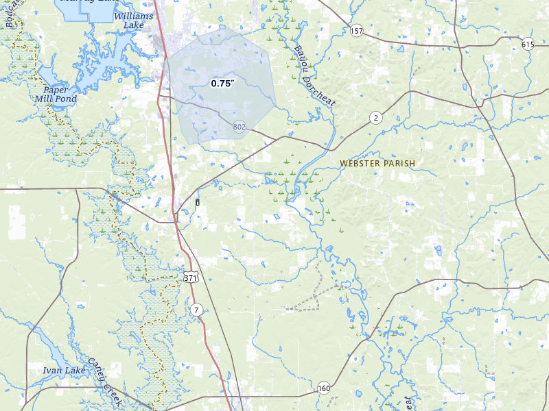 NEXRAD radar-signature map of the hail storm over Sarepta, LA on May 8, 2026