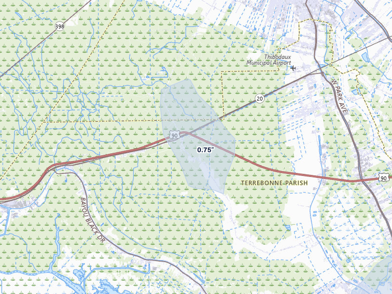 NEXRAD radar-signature map of the hail storm over Schriever, LA on Jun 2, 2026