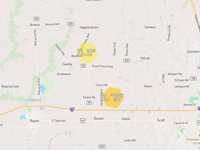 Hail map of Scott, LA on Jul 1, 2026, hail up to 0.75"