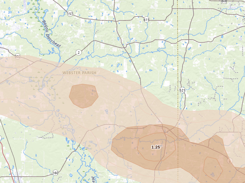 Radar-estimated hail-size map of the storm over Shongaloo, LA