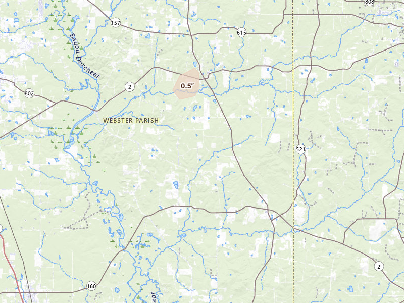 Radar-estimated hail-size map of the storm over Shongaloo, LA