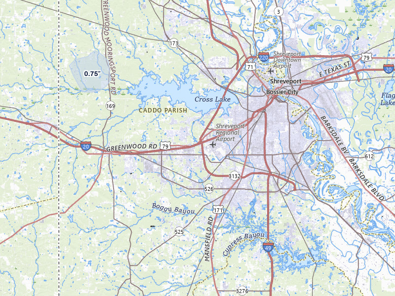 NEXRAD radar-signature map of the hail storm over Shreveport, LA on Mar 7, 2026