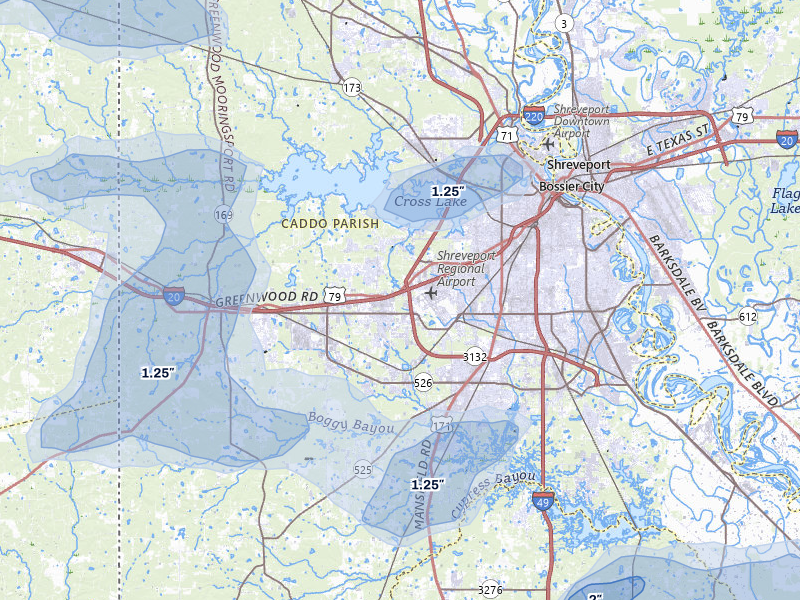NEXRAD radar-signature map of the hail storm over Shreveport, LA on Jul 6, 2026