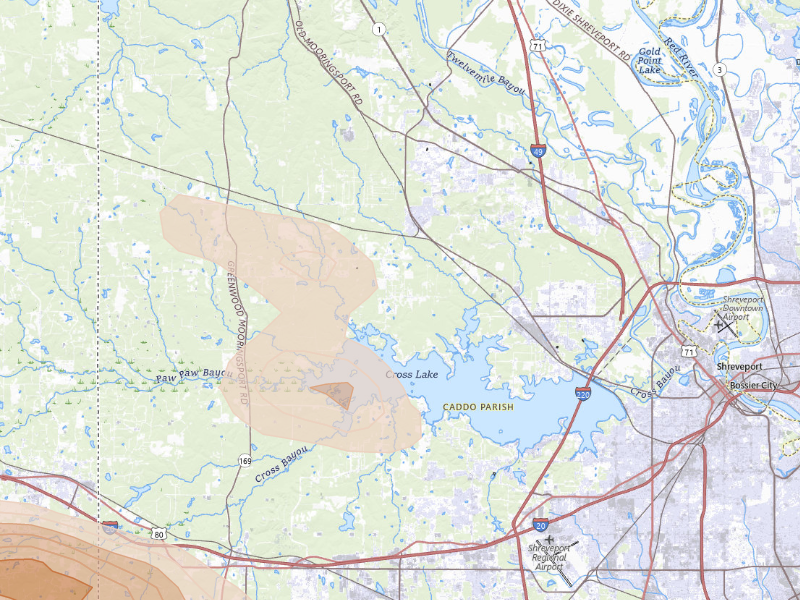 Radar-estimated hail-size map of the storm over Shreveport, LA