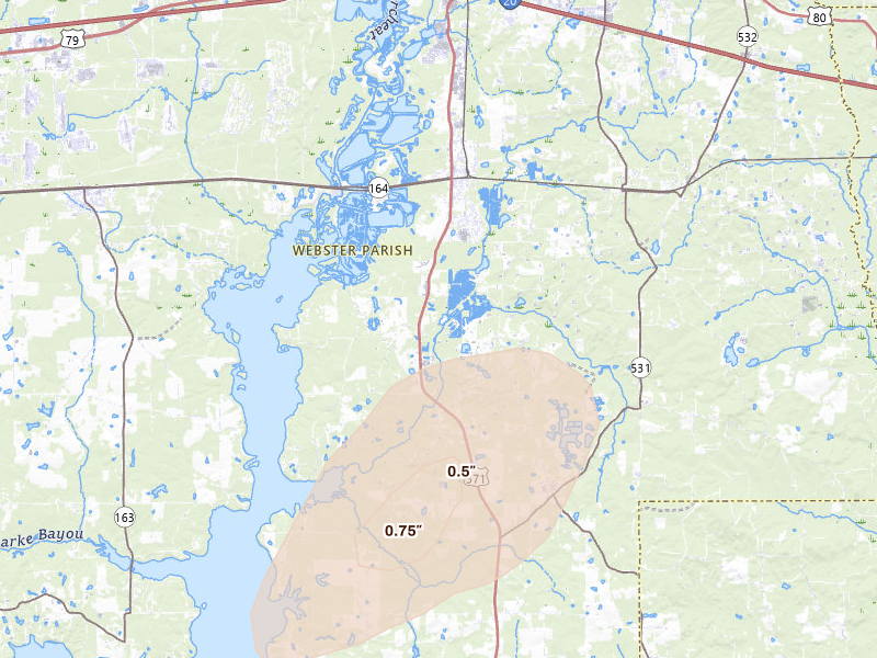 Radar-estimated hail-size map of the storm over Sibley, LA