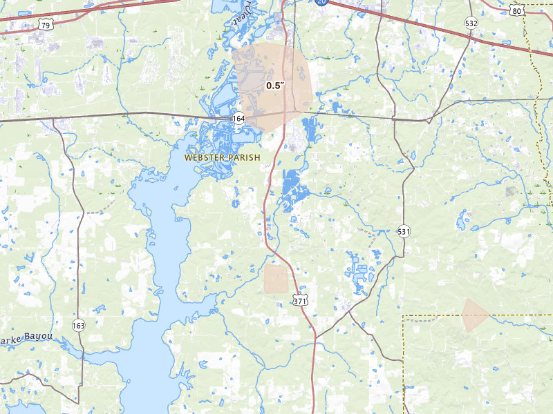 Radar-estimated hail-size map of the storm over Sibley, LA