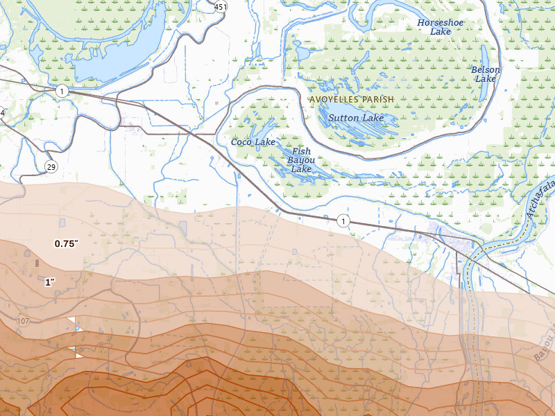 Radar-estimated hail-size map of the storm over Simmesport, LA on May 8, 2026