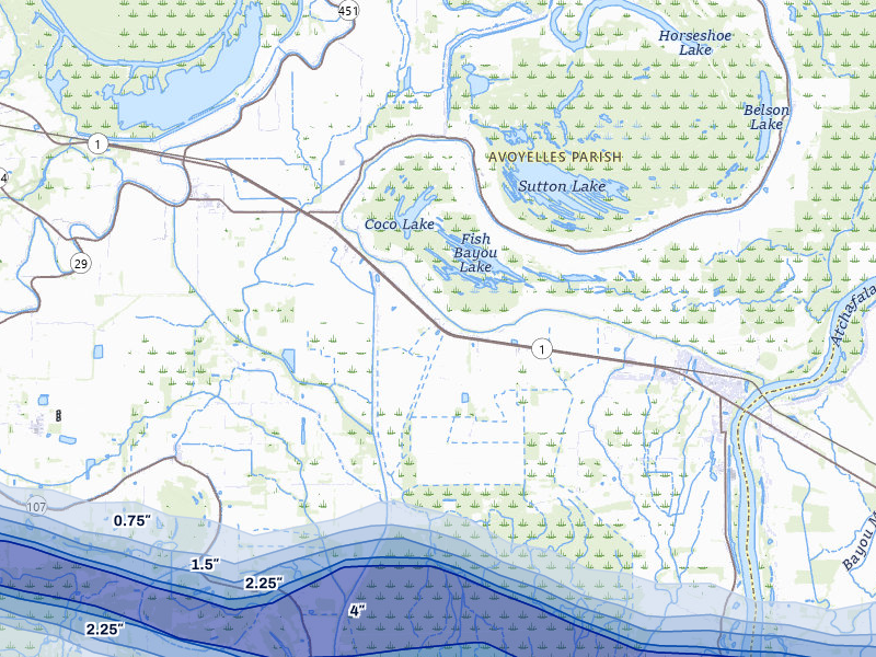 NEXRAD radar-signature map of the hail storm over Simmesport, LA on May 8, 2026
