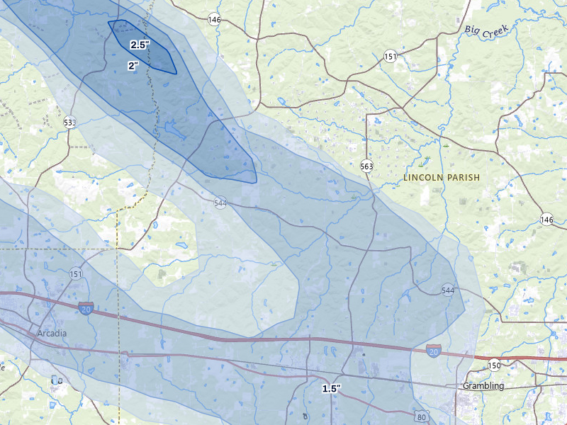NEXRAD radar-signature map of the hail over Simsboro, LA
