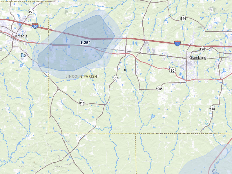 NEXRAD radar-signature map of the hail over Simsboro, LA