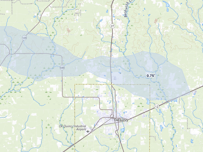 NEXRAD radar-signature map of the hail over Singer, LA