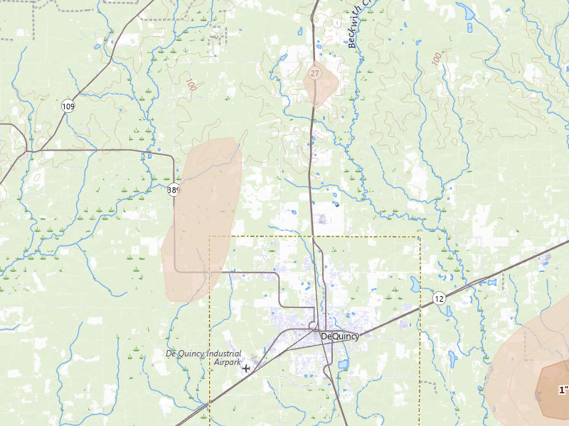 Radar-estimated hail-size map of the storm over Singer, LA on Jul 5, 2026