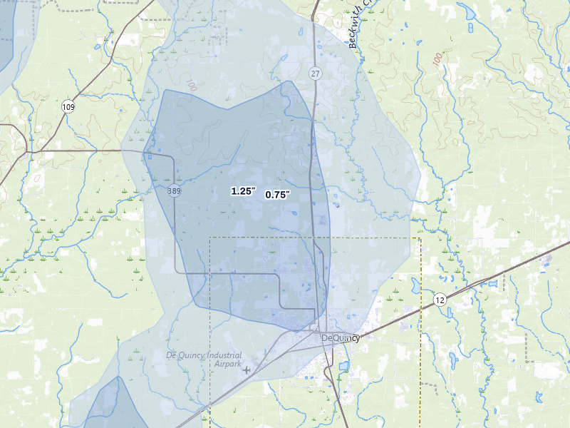 NEXRAD radar-signature map of the hail over Singer, LA