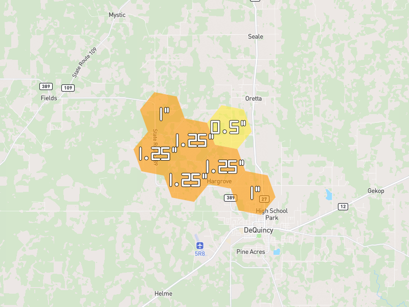 Hail map of Singer, LA on Jul 5, 2026, hail up to 1.25"