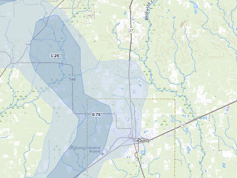 NEXRAD radar-signature map of the hail over Singer, LA