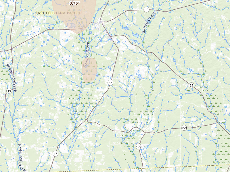 Radar-estimated hail-size map of the storm over Slaughter, LA on Mar 6, 2026