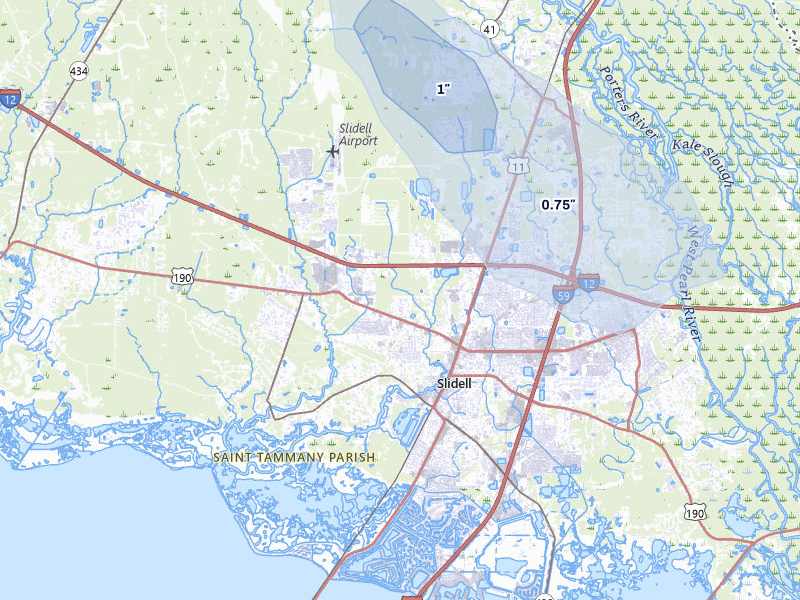 NEXRAD radar-signature map of the hail storm over Slidell, LA on Apr 26, 2026