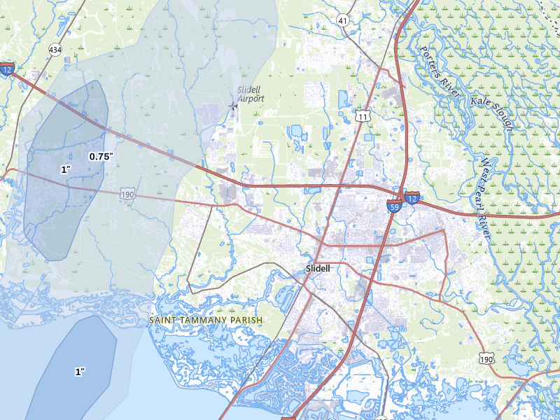 NEXRAD radar-signature map of the hail storm over Slidell, LA on Jul 6, 2026