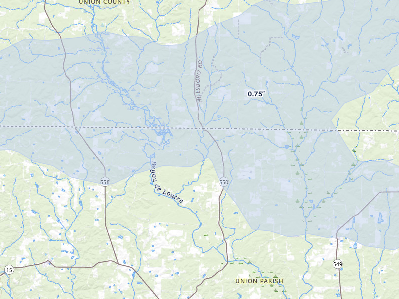 NEXRAD radar-signature map of the hail over Spearsville, LA