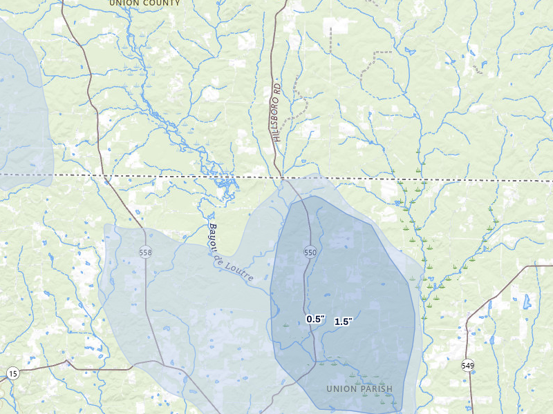 NEXRAD radar-signature map of the hail over Spearsville, LA