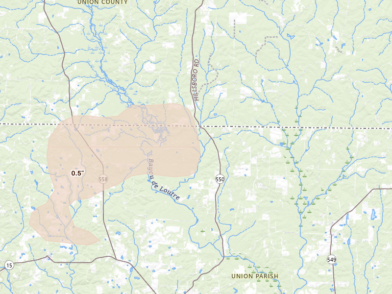 Radar-estimated hail-size map of the storm over Spearsville, LA