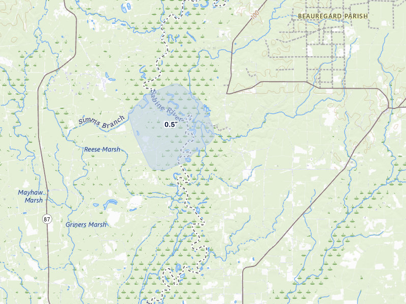 NEXRAD radar-signature map of the hail over Starks, LA