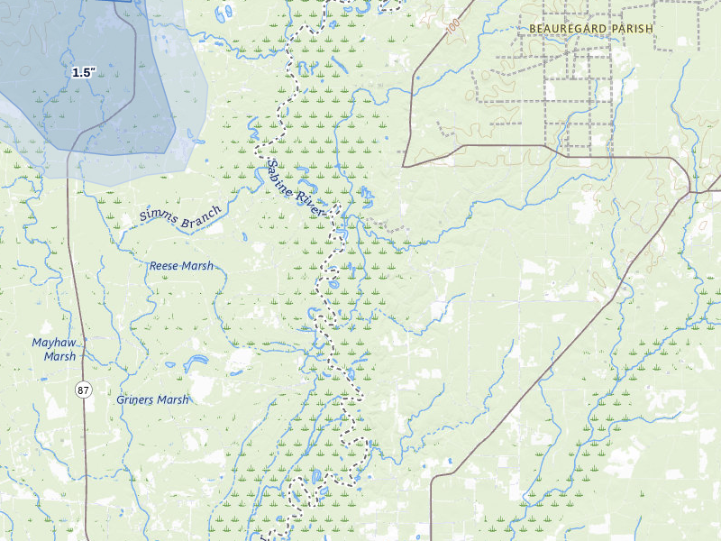 NEXRAD radar-signature map of the hail storm over Starks, LA on Jul 1, 2026