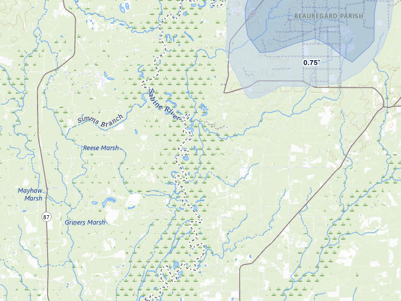 NEXRAD radar-signature map of the hail storm over Starks, LA on Jul 5, 2026