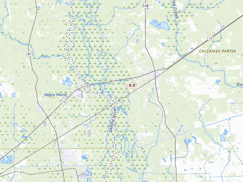 Radar-estimated hail-size map of the storm over Starks, LA on Aug 9, 2026