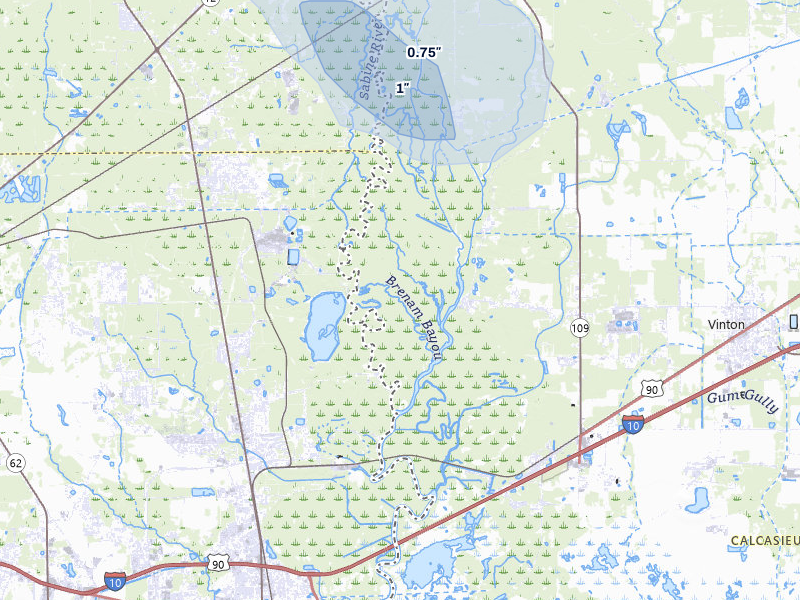 NEXRAD radar-signature map of the hail storm over Starks, LA on Aug 9, 2026