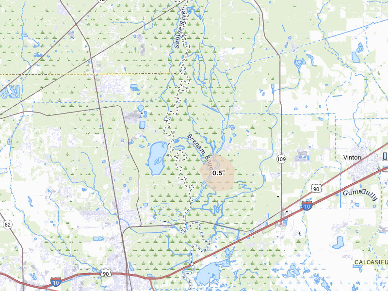 Radar-estimated hail-size map of the storm over Starks, LA