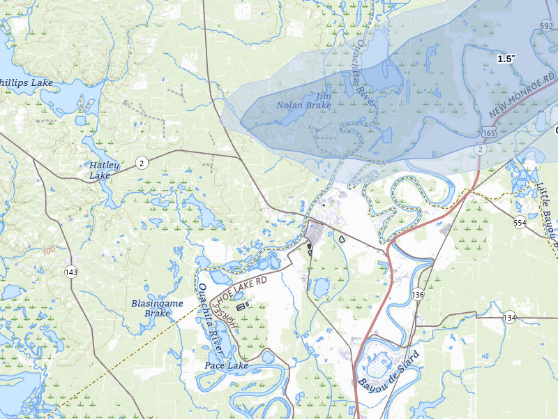 NEXRAD radar-signature map of the hail over Sterlington, LA