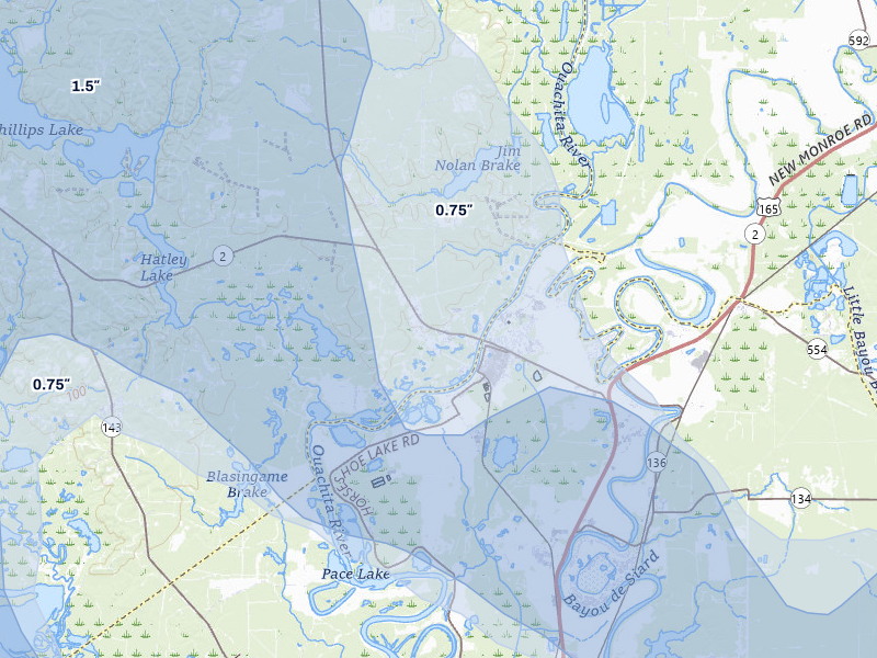 NEXRAD radar-signature map of the hail over Sterlington, LA