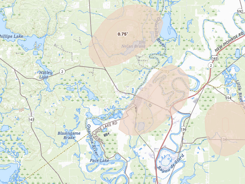 Radar-estimated hail-size map of the storm over Sterlington, LA