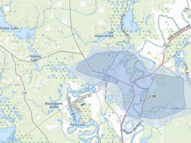 NEXRAD radar-signature map of the hail over Sterlington, LA