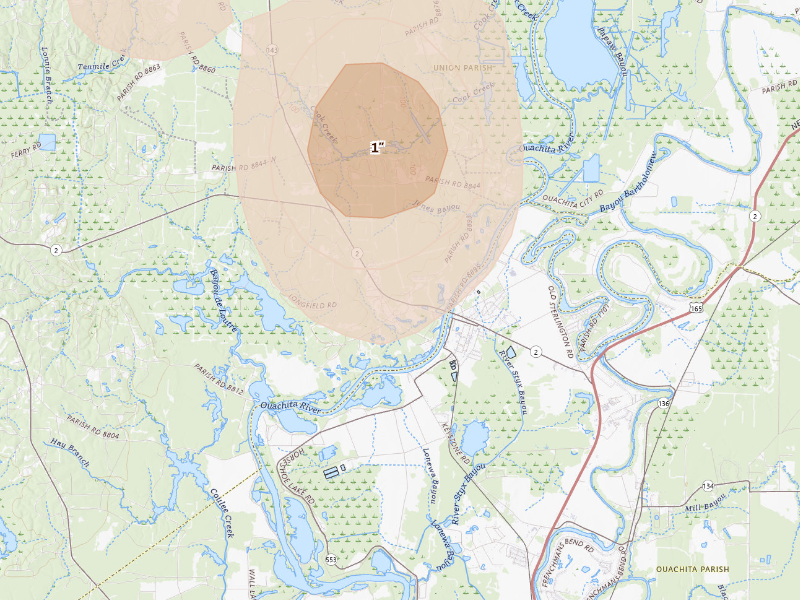 Radar-estimated hail-size map of the storm over Sterlington, LA