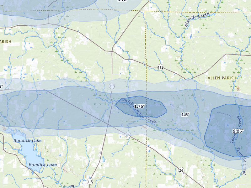 NEXRAD radar-signature map of the hail over Sugartown, LA