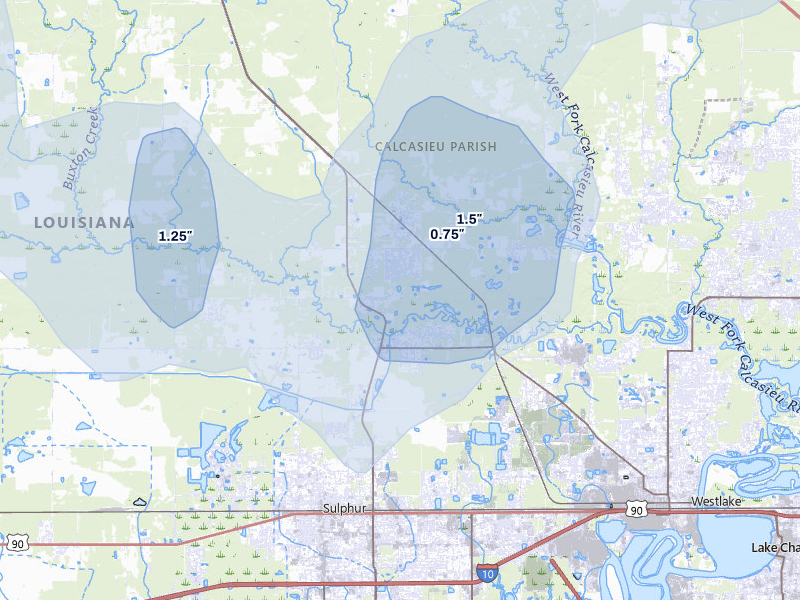 NEXRAD radar-signature map of the hail over Sulphur, LA
