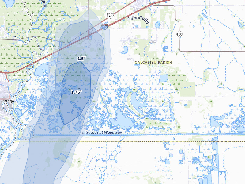NEXRAD radar-signature map of the hail over Sulphur, LA