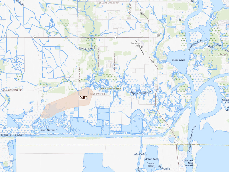 Radar-estimated hail-size map of the storm over Sulphur, LA